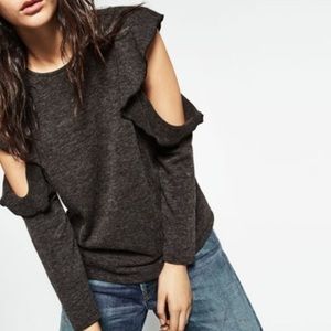 ❗️SOLD❗️ Zara Gray Cold Shoulder Ruffle Sweater